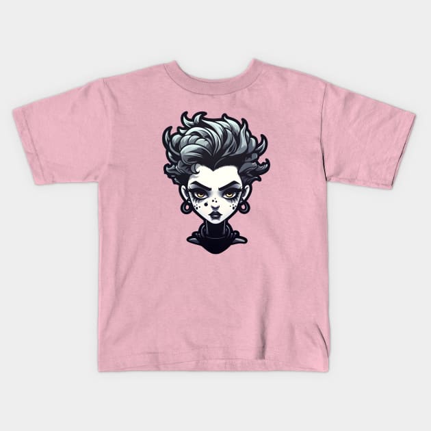 Short hair goth girl Kids T-Shirt by Clearmind Arts